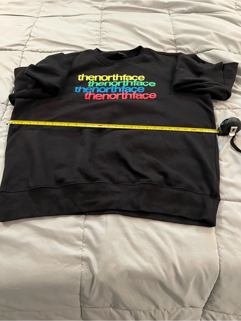 The North Face Me's Black Sweatshirt with Multicolor Stacked Logo size XXL.